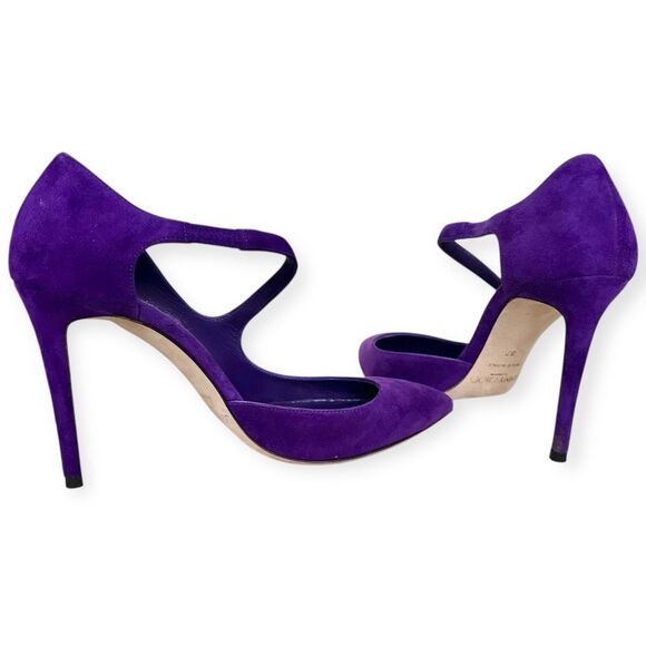 Jimmy Choo Davos 100 Suede Purple Pump Size 37 7 US - Picture 7 of 10